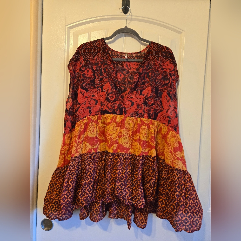 Free People Floral Patterned top with Red and Yellow Accents